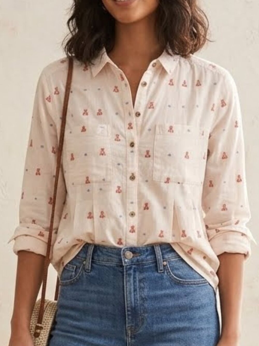 Anthropologie Maeve Miette Teepee Embroidered Button-Down Shirt Size 8